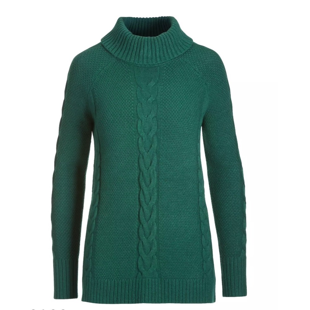 Boston‎ Proper Green Cable Knit Cowl Turtleneck Tunic Sweater Medium Oversized